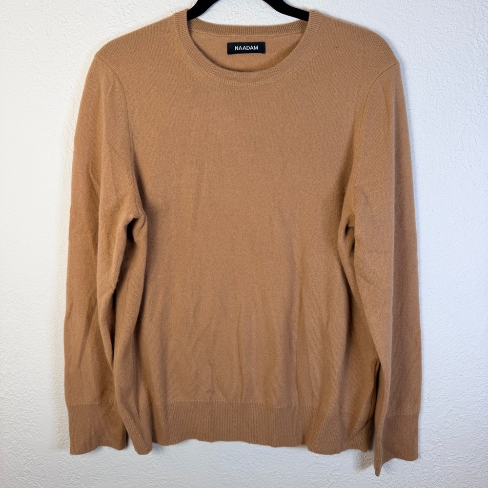Naadam Women's L 100% Cashmere Crewneck Sweater Camel Tan Minimalist Luxury